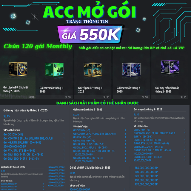 Acc Mở Gói Monthly 550K