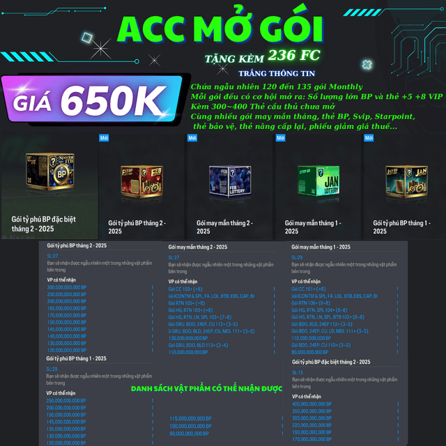 Acc Mở Gói Monthly 650K