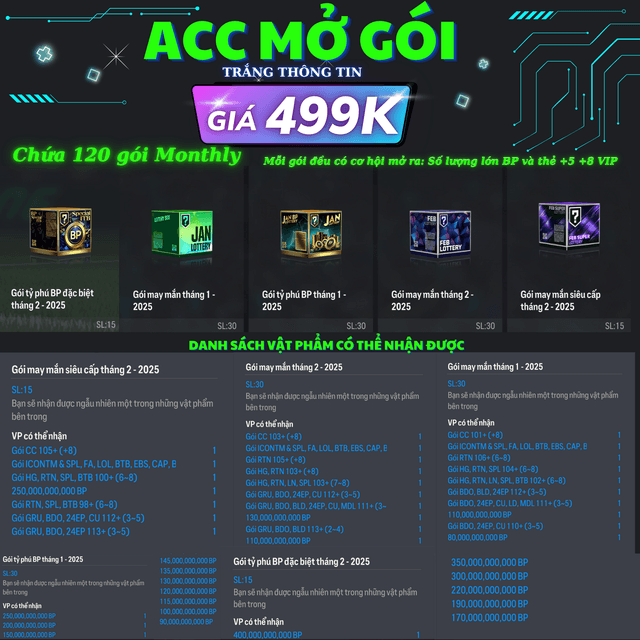 Acc Mở Gói Monthly 499K